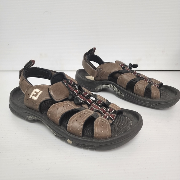 Footjoy Greenjoys Brown Leather Golf Sandals with Adjustable Heel Strap Sz 10 - Picture 10 of 12